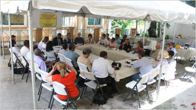 Members of the U.S. President’s Committee for the Arts and the Humanities visit the Haitian Cultural Recovery Center July 8, 2010.